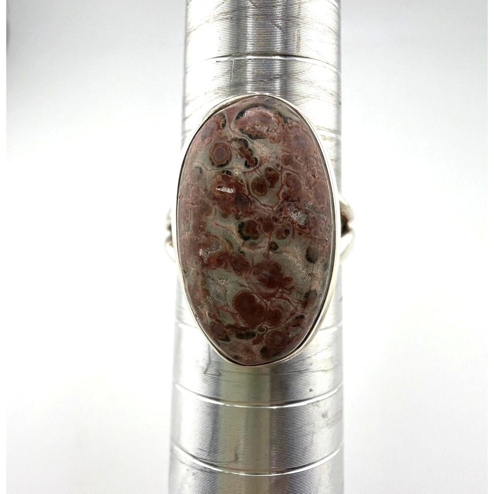 Oval Leopard Skin Jasper Sterling Silver Ring Artisan Jewelry 7.5